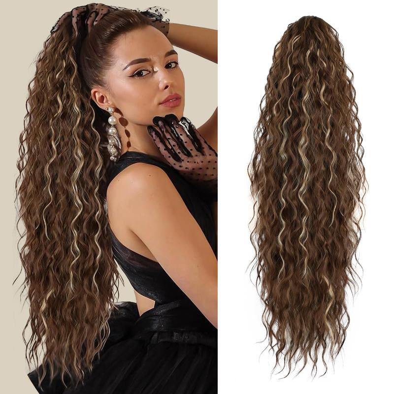 Ponytail Extension 24 Inch Long Curly Wavy Claw Clip in Ponytail Hair Extensions,Synthetic Ponytail Hair Extension Clip in Hairpiece for Daily Use