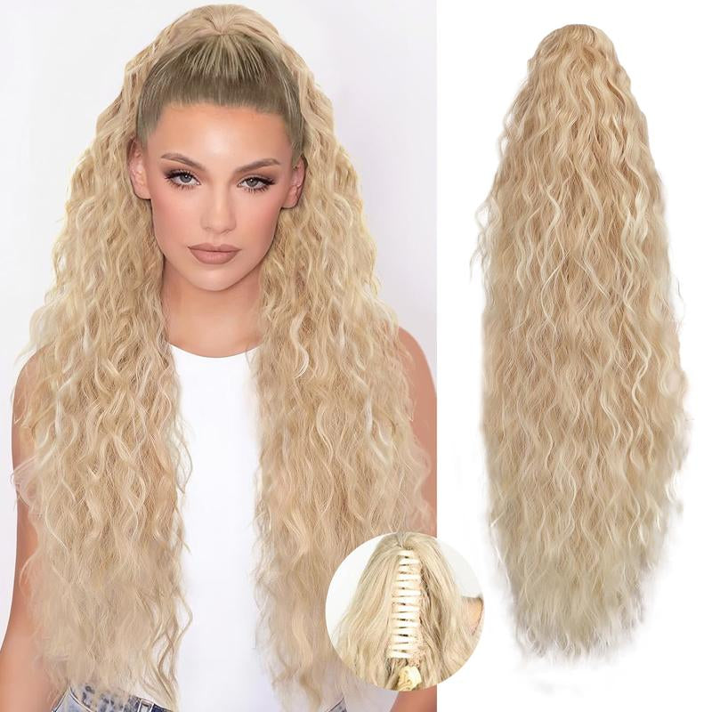 Ponytail Extension 24 Inch Long Curly Wavy Claw Clip in Ponytail Hair Extensions,Synthetic Ponytail Hair Extension Clip in Hairpiece for Daily Use