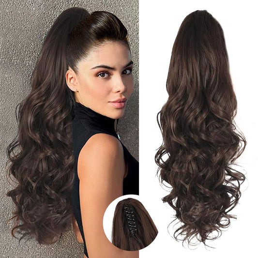 Ponytail Extension 24 Inch Long Curly Wavy Claw Clip in Ponytail Hair Extensions,Synthetic Ponytail Hair Extension Clip in Hairpiece for Daily Use