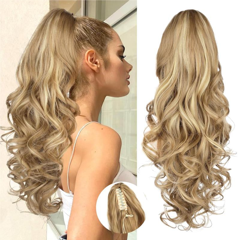 Ponytail Extension 24 Inch Long Curly Wavy Claw Clip in Ponytail Hair Extensions,Synthetic Ponytail Hair Extension Clip in Hairpiece for Daily Use