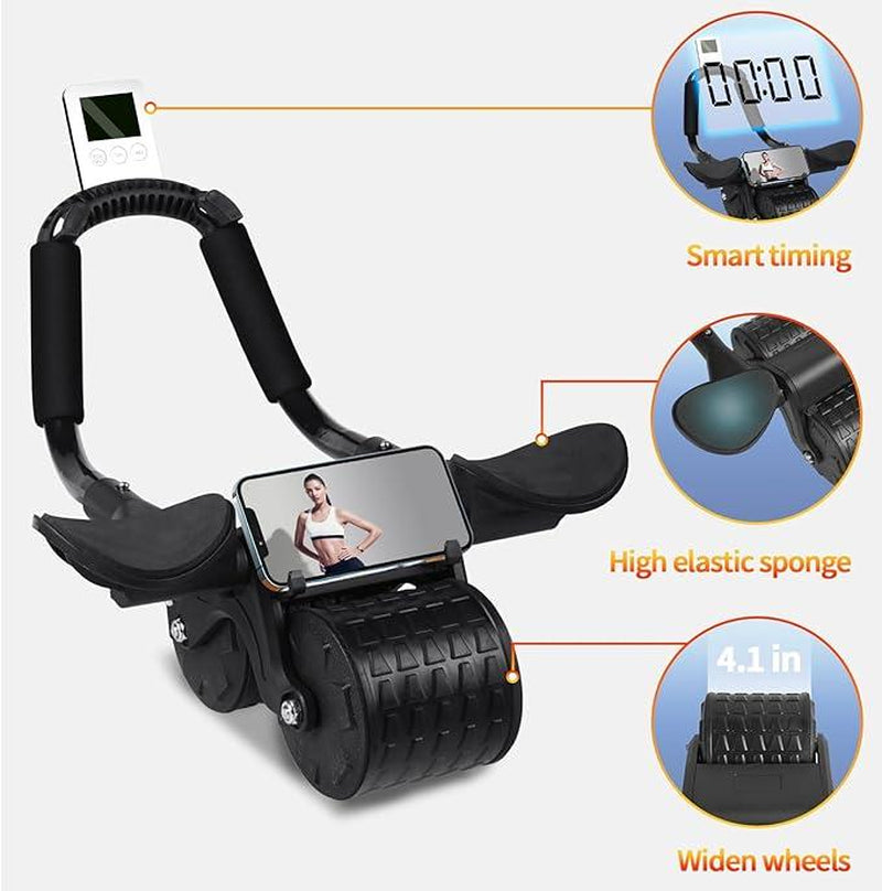 Ab Roller Wheel with Timer Automatic Rebound Elbow Support Core Exercise Machine