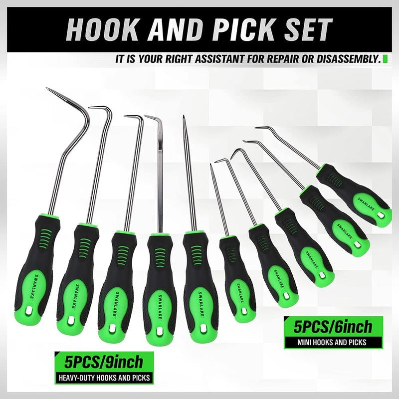 SWANLAKE 10PCS Pick and Hook Set, Pick Tool Set for Car Auto Oil Seal/O-Ring Seal Gasket Pick Mini Hooks Puller Remover (10PCS) Hand Tool Accessory Green Rubber Tool Gift Work Equipment Christmas Gift Magnetic Pickup Cool Mechanic Men Tool