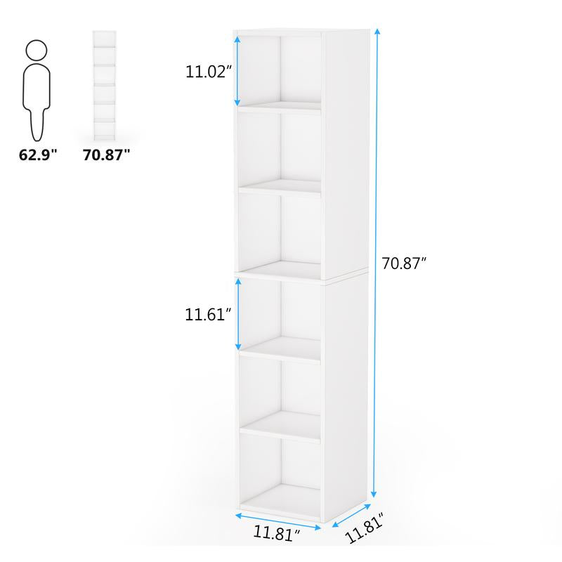 Tribesigns 70.9 Inch Tall Narrow Bookcase, Corner Bookshelf 6 Tier Cube Display Shelf Storage Organizer for Small Space, White