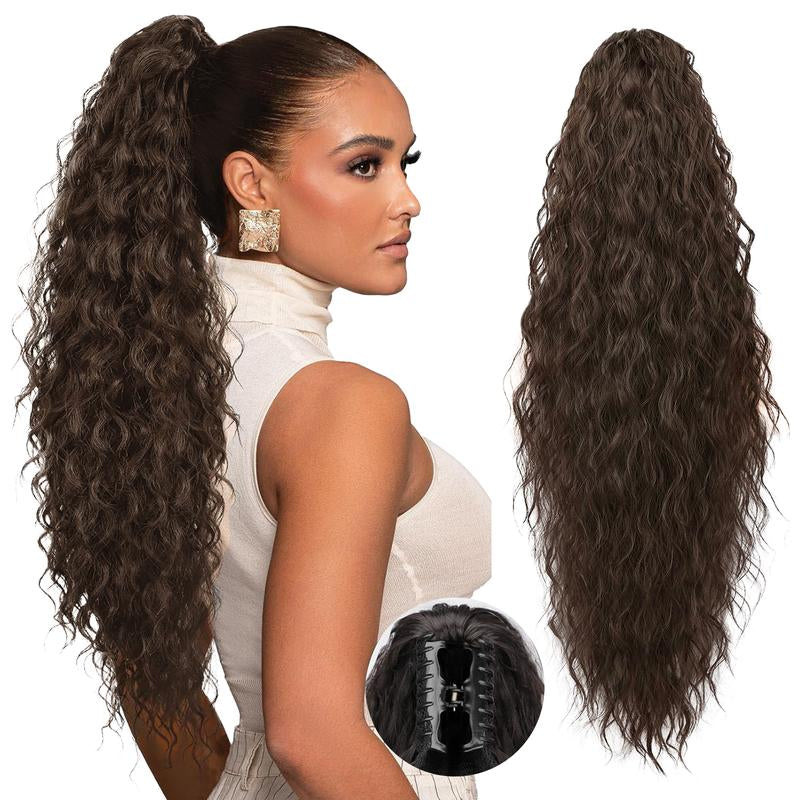 Ponytail Extension 24 Inch Long Curly Wavy Claw Clip in Ponytail Hair Extensions,Synthetic Ponytail Hair Extension Clip in Hairpiece for Daily Use