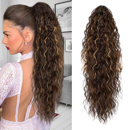 Ponytail Extension 24 Inch Long Curly Wavy Claw Clip in Ponytail Hair Extensions,Synthetic Ponytail Hair Extension Clip in Hairpiece for Daily Use