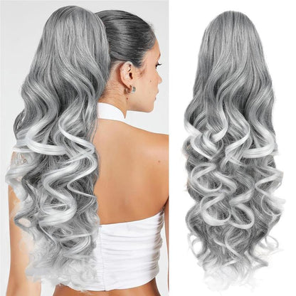 Ponytail Extension 24 Inch Long Curly Wavy Claw Clip in Ponytail Hair Extensions,Synthetic Ponytail Hair Extension Clip in Hairpiece for Daily Use