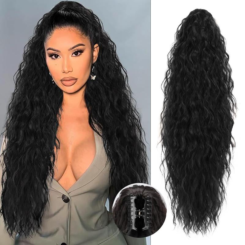 Ponytail Extension 24 Inch Long Curly Wavy Claw Clip in Ponytail Hair Extensions,Synthetic Ponytail Hair Extension Clip in Hairpiece for Daily Use