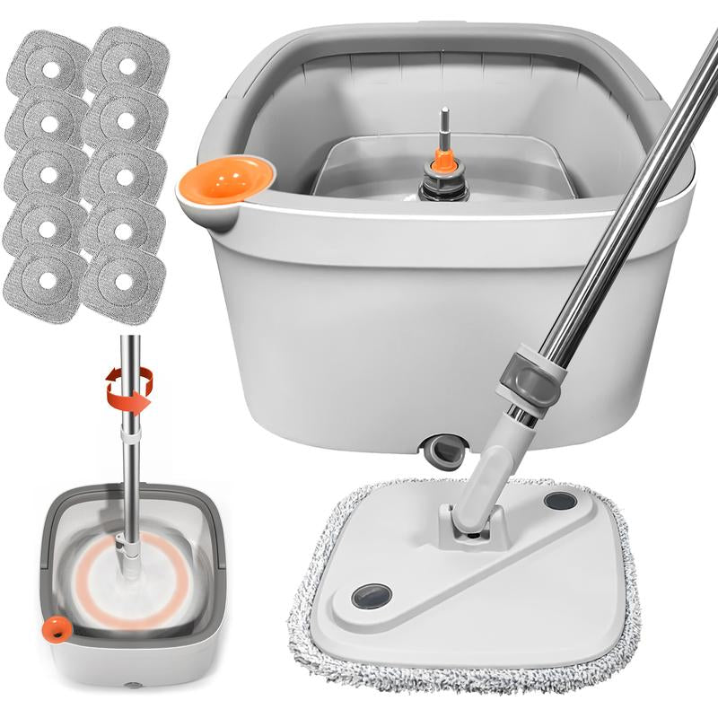 Spin Mop and Bucket Set with Microfiber Replaceable Mop Pads Self Separation Dirty and Clean Water System for Hardwood Tile Marble Floors