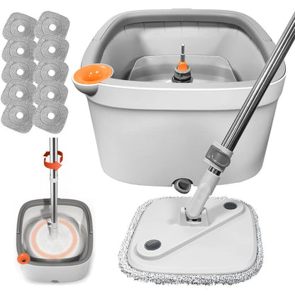 Spin Mop and Bucket Set with Microfiber Replaceable Mop Pads Self Separation Dirty and Clean Water System for Hardwood Tile Marble Floors