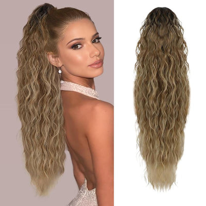 Ponytail Extension 24 Inch Long Curly Wavy Claw Clip in Ponytail Hair Extensions,Synthetic Ponytail Hair Extension Clip in Hairpiece for Daily Use