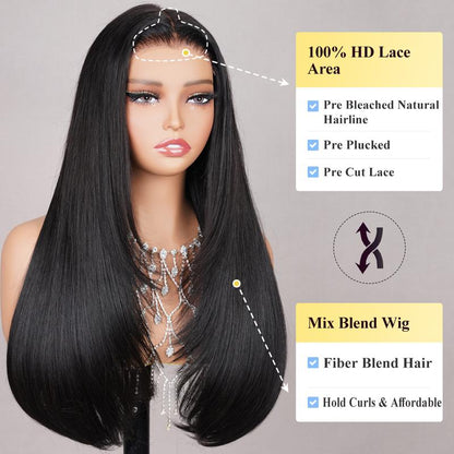 TESLAL Wear It Go Glueless Wig Pre Cut HD Lace 6X6X1 Lace Wig 180% Density Straight Hair Styling Wig