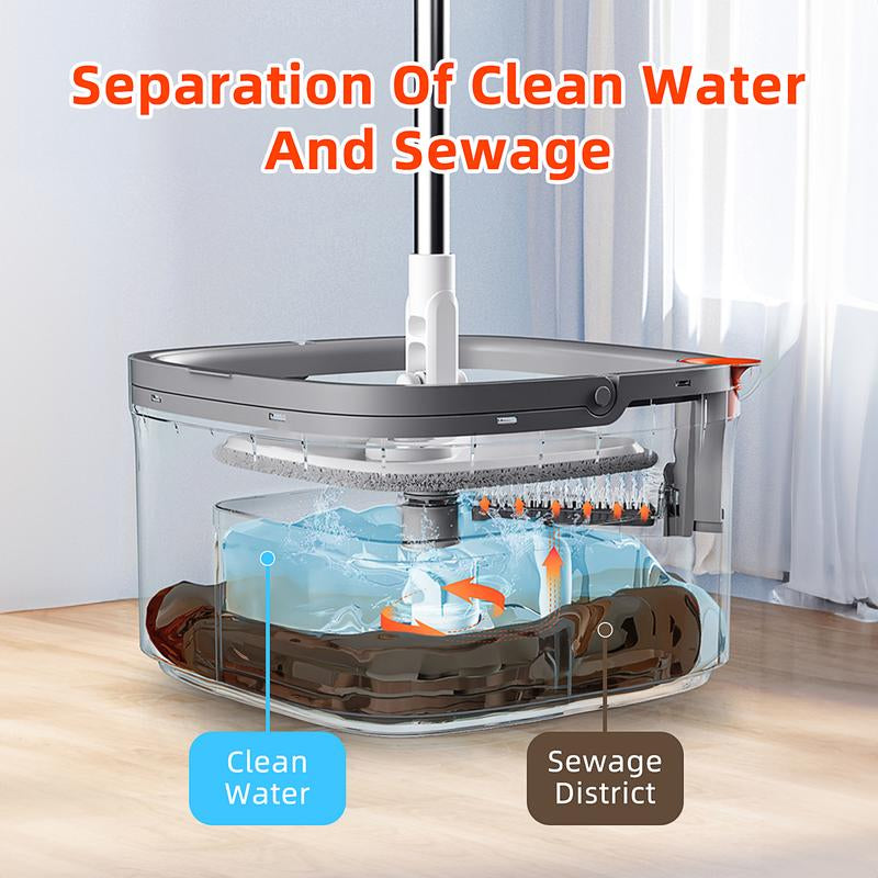 Spin Mop and Bucket Set with Microfiber Replaceable Mop Pads Self Separation Dirty and Clean Water System for Hardwood Tile Marble Floors