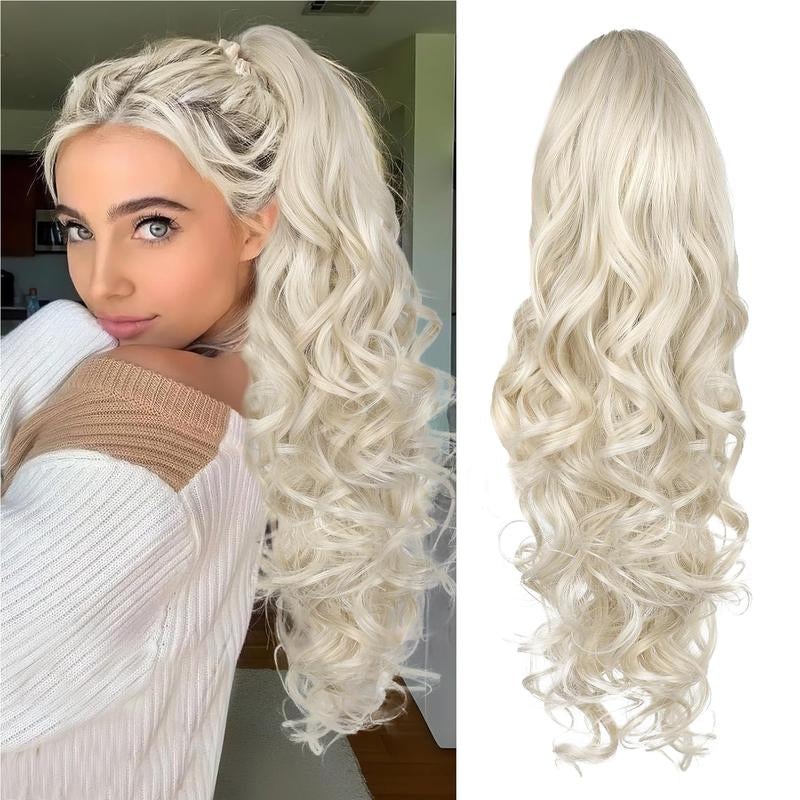 Ponytail Extension 24 Inch Long Curly Wavy Claw Clip in Ponytail Hair Extensions,Synthetic Ponytail Hair Extension Clip in Hairpiece for Daily Use