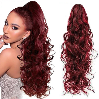 Ponytail Extension 24 Inch Long Curly Wavy Claw Clip in Ponytail Hair Extensions,Synthetic Ponytail Hair Extension Clip in Hairpiece for Daily Use