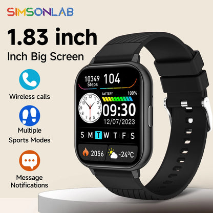 SIMSONLAB Smart Watch: Waterproof, Sleep, BP Monitoring, Exercise, Music.