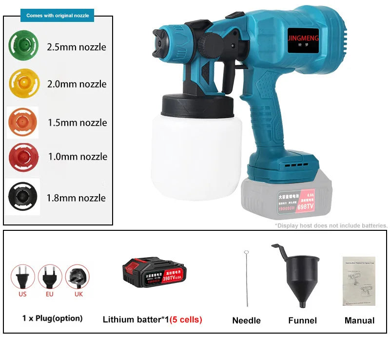 800ML Electric Spray Gun Cordless Paint Sprayer Auto Furniture Steel Coating Airbrush Compatible For 21V Battery