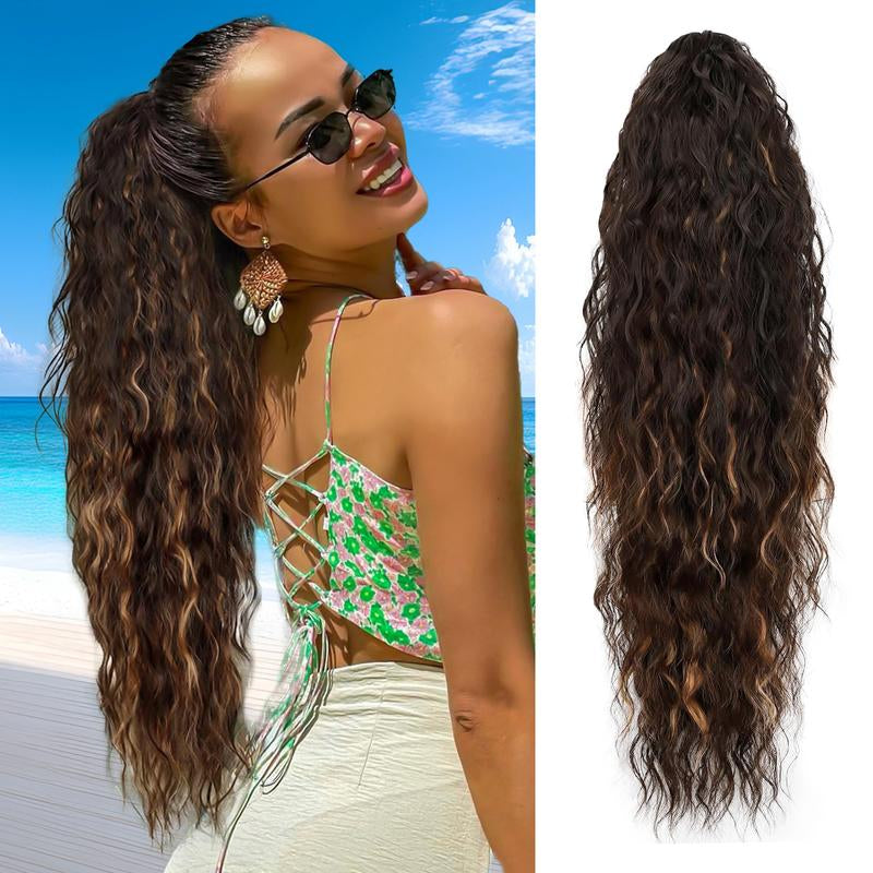 Ponytail Extension 24 Inch Long Curly Wavy Claw Clip in Ponytail Hair Extensions,Synthetic Ponytail Hair Extension Clip in Hairpiece for Daily Use