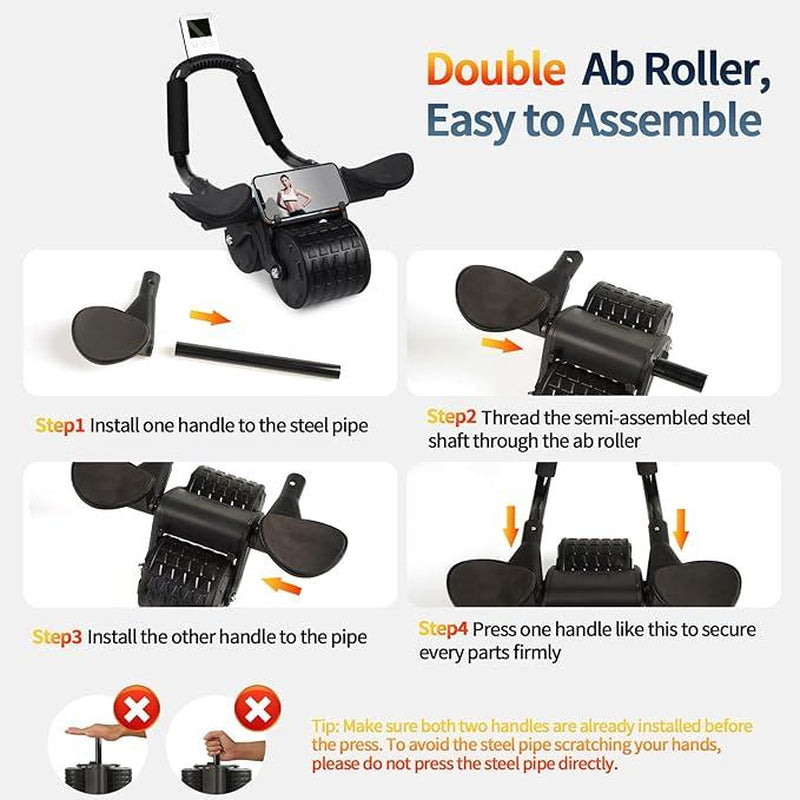 Ab Roller Wheel with Timer Automatic Rebound Elbow Support Core Exercise Machine