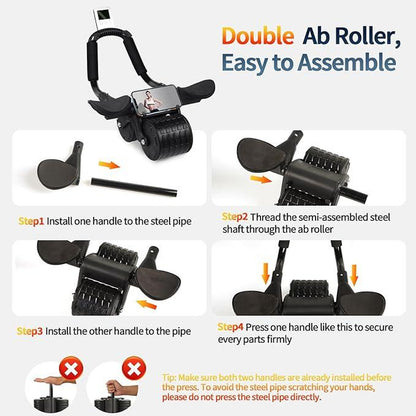 Ab Roller Wheel with Timer Automatic Rebound Elbow Support Core Exercise Machine