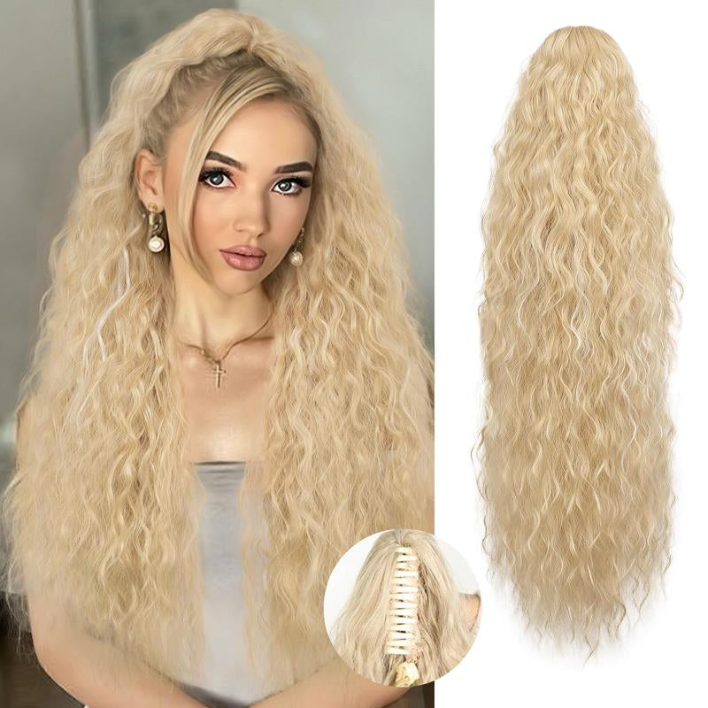 Ponytail Extension 24 Inch Long Curly Wavy Claw Clip in Ponytail Hair Extensions,Synthetic Ponytail Hair Extension Clip in Hairpiece for Daily Use