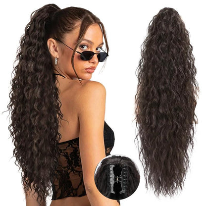 Ponytail Extension 24 Inch Long Curly Wavy Claw Clip in Ponytail Hair Extensions,Synthetic Ponytail Hair Extension Clip in Hairpiece for Daily Use