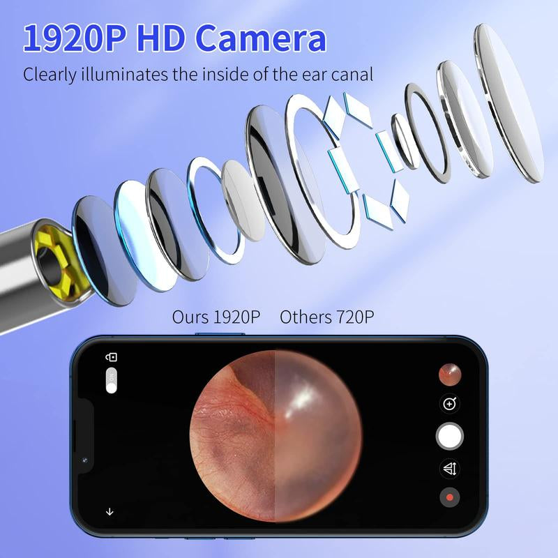 Ear Wax Removal Tool,Ear Cleaner with 1920P HD Camera, Ear Wax Removal Kits with 8 Pcs,Waterproof Otoscope with 6 LED Lights, Comfort,Gift Christmas