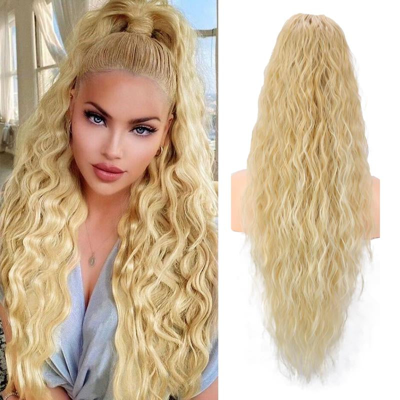 Ponytail Extension 24 Inch Long Curly Wavy Claw Clip in Ponytail Hair Extensions,Synthetic Ponytail Hair Extension Clip in Hairpiece for Daily Use