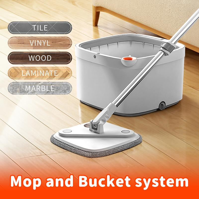 Spin Mop and Bucket Set with Microfiber Replaceable Mop Pads Self Separation Dirty and Clean Water System for Hardwood Tile Marble Floors