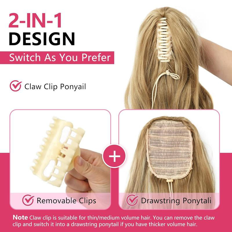 Ponytail Extension 24 Inch Long Curly Wavy Claw Clip in Ponytail Hair Extensions,Synthetic Ponytail Hair Extension Clip in Hairpiece for Daily Use